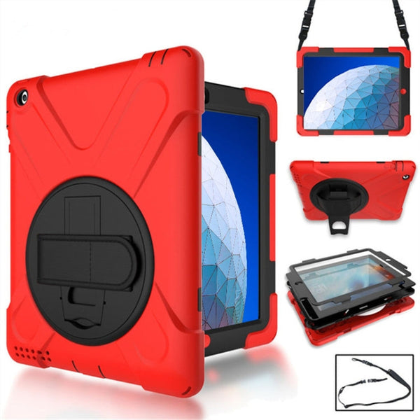 360 Degree Rotation Silicone Protective Cover with Holder and Hand Strap and Long Strap, for iPad 9.7 (2017) & (2018), for iPad Pro 9.7, for iPad 6 / iPad Air 2, for iPad 5 / iPad Air, for iPad Pro Air 3 10.5 （2019）, for iPad Pro 12.9 (2018)           ...