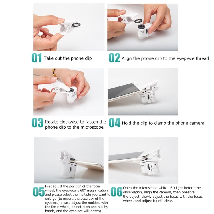 9595W1 60 Times Magnifying Glass Mobile Phone HD Microscope with Led Light