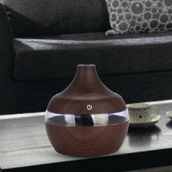 300ML Waterdrop Shape USB Wood Grain Aromatherapy Air Purifier Mute Humidifier, Deep Wood Grain