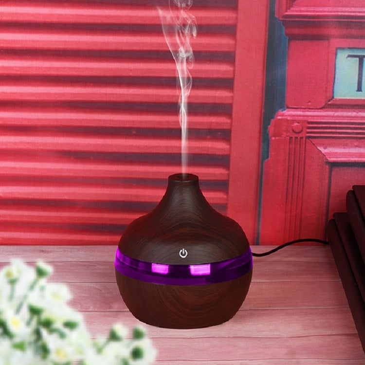 300ML Waterdrop Shape USB Wood Grain Aromatherapy Air Purifier Mute Humidifier, Deep Wood Grain