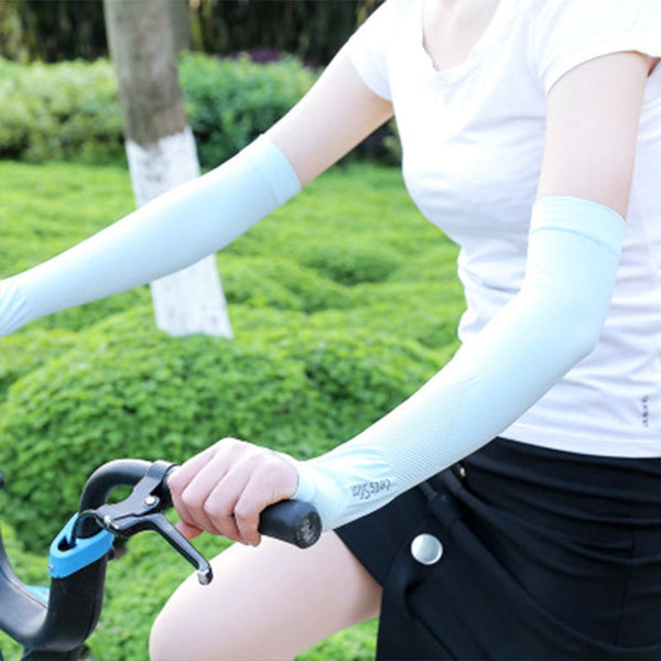 Long Ice Silk Sunscreen Sleeves Cycling Driving Outdoor UV Arm Oversleeve,  Length: 38cm