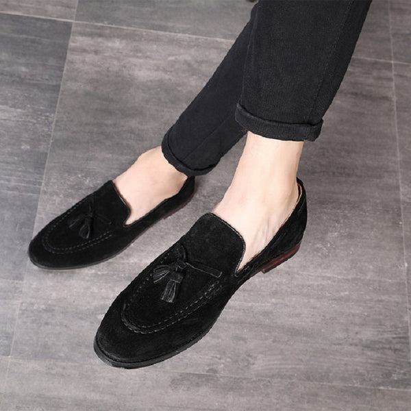 Men Leather Shoes Suede Tassels Slip-on Peas Shoes