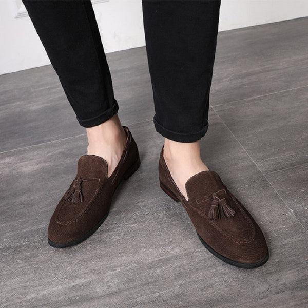 Men Leather Shoes Suede Tassels Slip-on Peas Shoes
