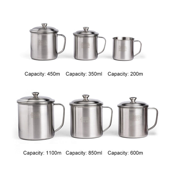 5 PCS Extra Thick 304 Stainless Steel Cup Children's Mouth Cup with Handle Cover Household adult Drinking Water Cup, 7cm without cover, 8cm with cover, 9cm with cover, 10cm with cover, 11cm with cover, 12cm with cover