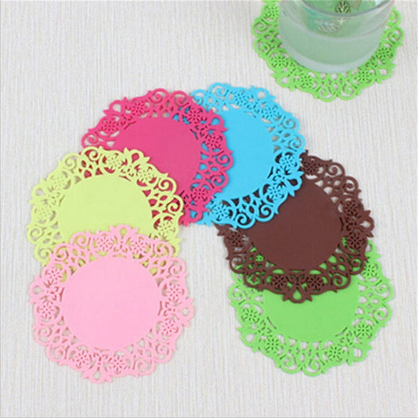 10 PCS Lace Flower Hot Coaster Silicone Cup Pad Slip Insulation Pad Cup Mat Pad Hot Drink Holder