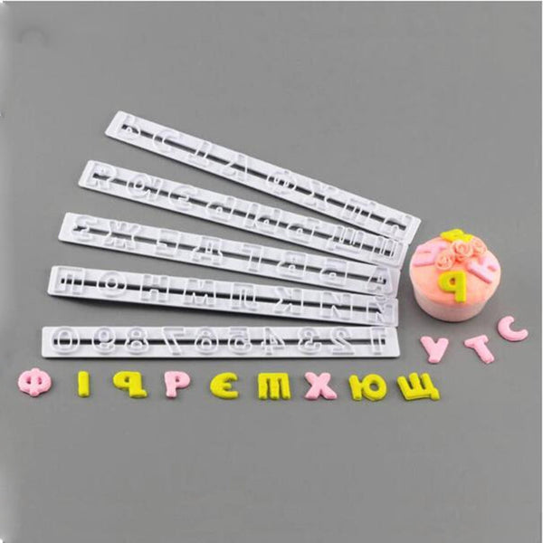 5 PCS Russian Letters Fondant Molds Embosser Sugar Craft Alphabet Moulds Cake Dessert Decor DIY Bakeware Tools, 24x2.6x0.6cm