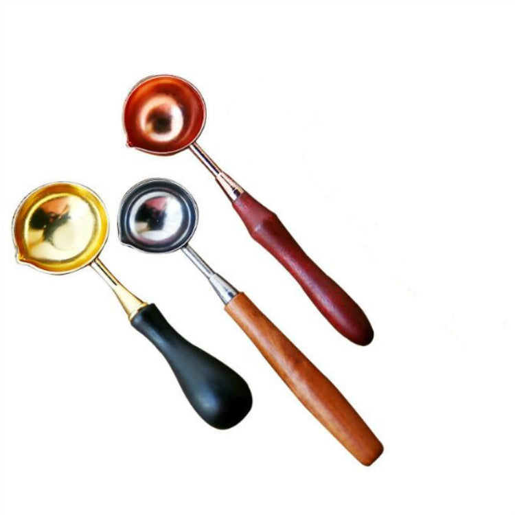 Wooden Handle Brass Seal Wax Spoon Tool Melting Sealing Wax Hand Account Stainless Steel Fire Paint Spoon, Straight Round Wooden Spoon