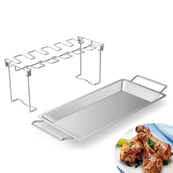 Stainless Steel Chicken Wing Leg Barbecue Rack with Drip Pan, Barbecue Rack