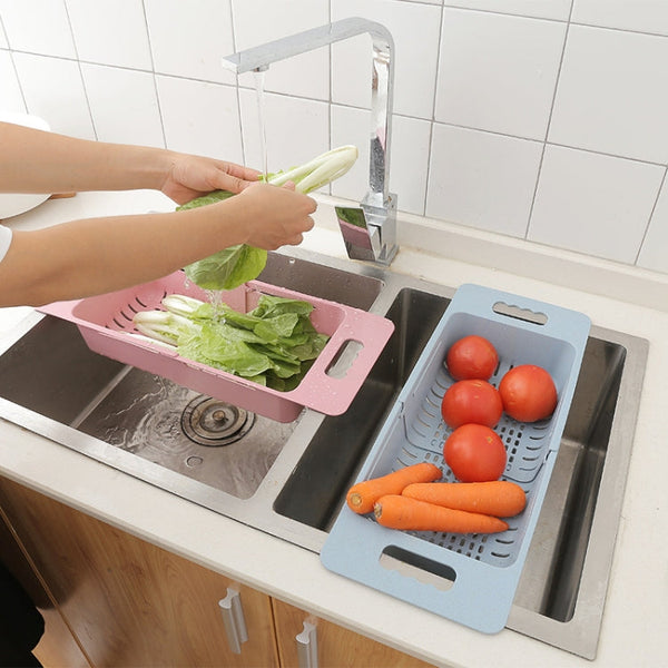 Adjustable Dish Drainer Sink Drain Basket Washing Vegetable Fruit Plastic Drying Rack