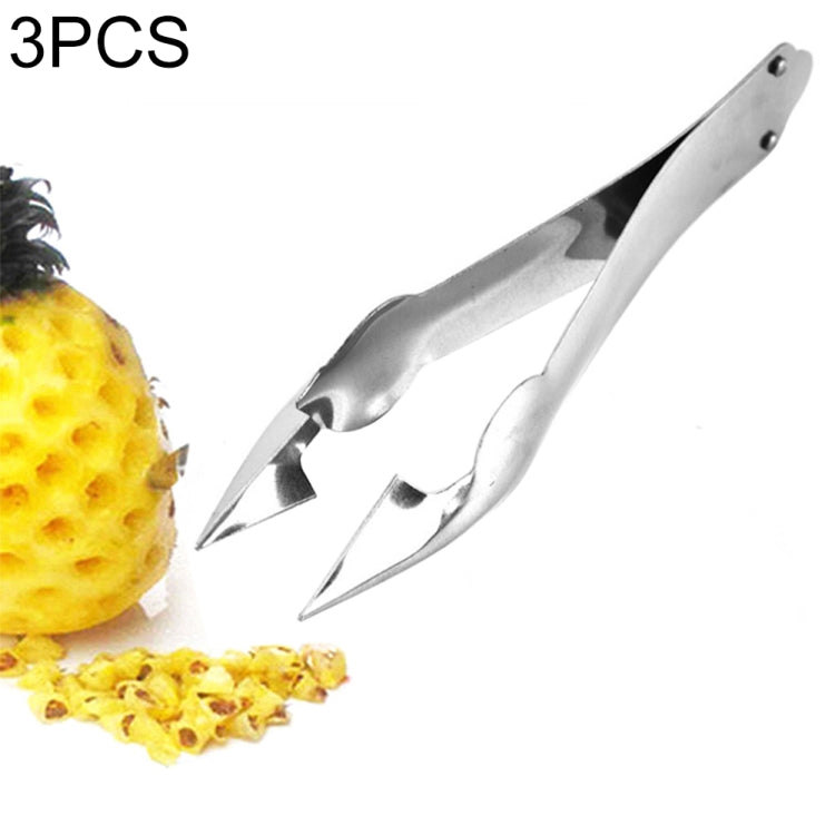 3 PCS Stainless Steel Non-slip Tip Open Blade Pineapple Clip Fruit Eye Digger, 13.5×3.5cm Stainless Steel Pattern, 13.5×3.5cm Endless Steel Nail