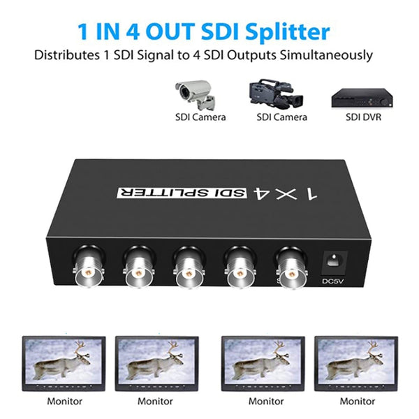 1 In 4 Out SD-SDI / HD-SDI / 3G-SDI Distribution Amplifier Video SDI Splitter, 1 In 4 Out