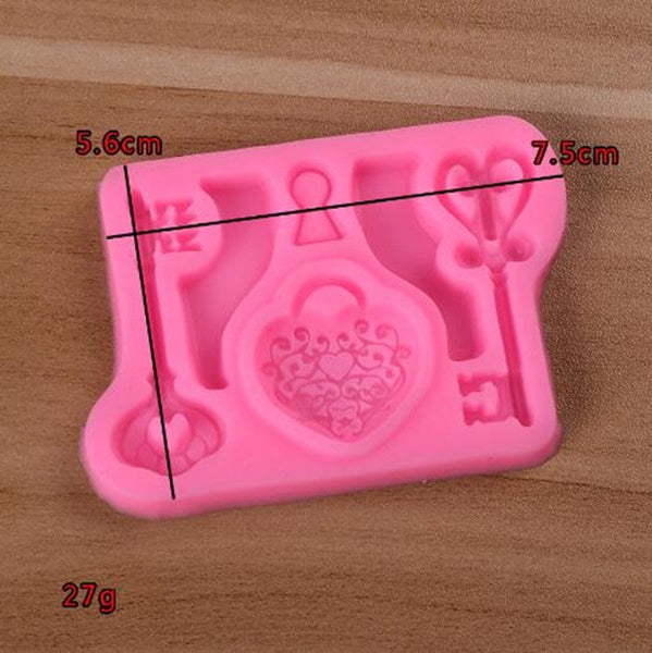 2 PCS Food Love Lock Key Fondant Silicone Mold DIY Baking Cake Decoration Tool, Food Love Lock Key Shape