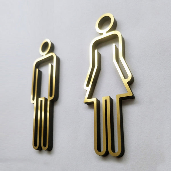 2 PCS Acrylic Toilet Symbol Adhesive Backed Bathroom Toilet Door Sign for Hotel, Toilet Sign(Black), Toilet Sign(Silver), Toilet Sign(Gold)