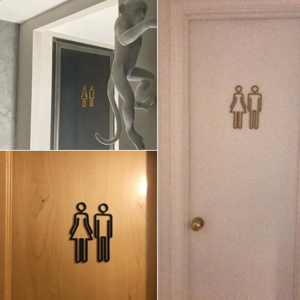 2 PCS Acrylic Toilet Symbol Adhesive Backed Bathroom Toilet Door Sign for Hotel, Toilet Sign(Black), Toilet Sign(Silver), Toilet Sign(Gold)