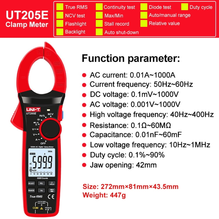 1000A 42mm Jaw Size Digital Clamp Meter AC DC Voltage Detector