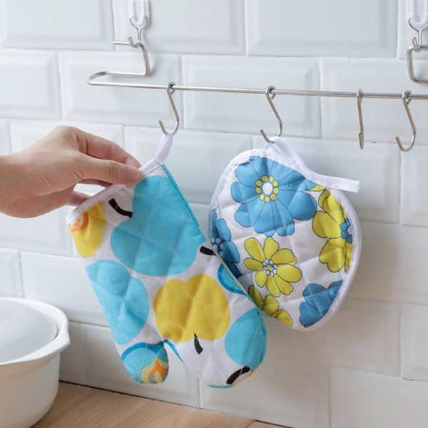 5 Sets 2 in 1 Thickened Microwave Oven High Temperature Resistant Plus Velvet Insulation Gloves Set, 5 Sets