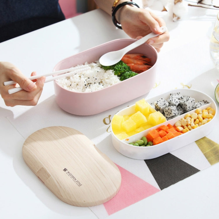Oval Simple Lunch Box Wooden Sushi Sealed Leak-proof Lunch Box with Cutlery, Single-layer