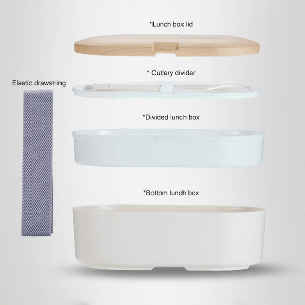 Oval Simple Lunch Box Wooden Sushi Sealed Leak-proof Lunch Box with Cutlery, Single-layer