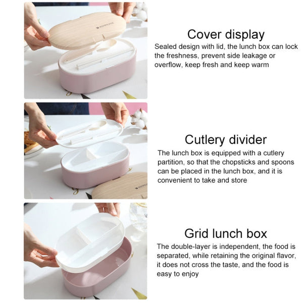 Oval Simple Lunch Box Wooden Sushi Sealed Leak-proof Lunch Box with Cutlery, Single-layer