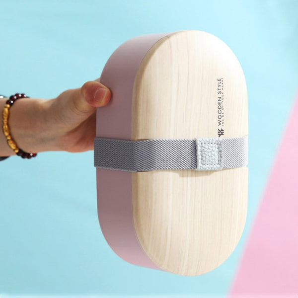 Oval Simple Lunch Box Wooden Sushi Sealed Leak-proof Lunch Box with Cutlery, Single-layer