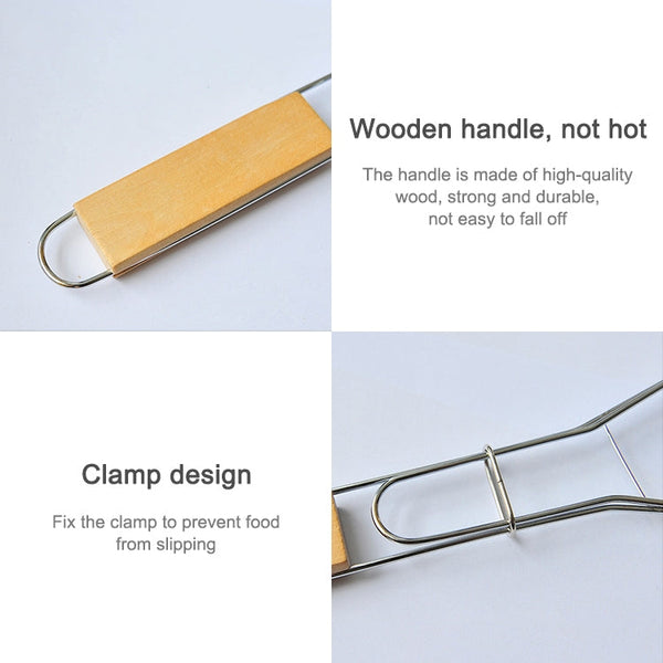 Chrome Plated Wooden Handle Single Fish Barbecue Net Clip Outdoor Grilled Fish Clip Barbecue Tool