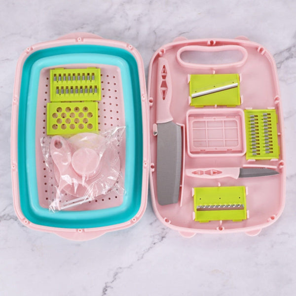 9 in 1 Folding Cutting Board Plastic Multi Function Household Cutting Board Kitchen Antibacterial Mildew Cutting Board Cutting Knife Set