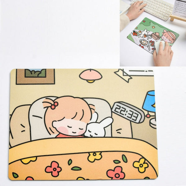 5 PCS Creative Cute Cartoon Rabbit Girl Mouse Pad Laptop Student Mouse Pad, Sofa, Hide and seek, Sleeping, Eating