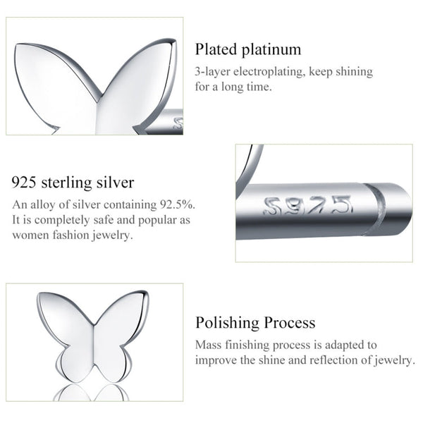 Sterling Silver Butterfly Earrings Fresh Simple and Compact Platinum-plated Girls Earrings