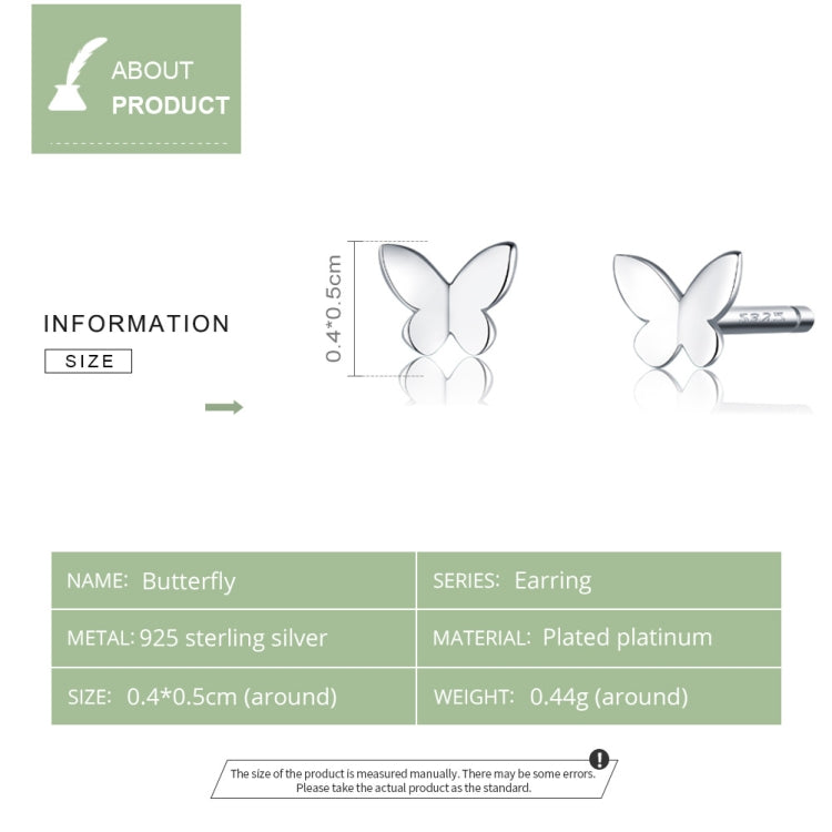 Sterling Silver Butterfly Earrings Fresh Simple and Compact Platinum-plated Girls Earrings
