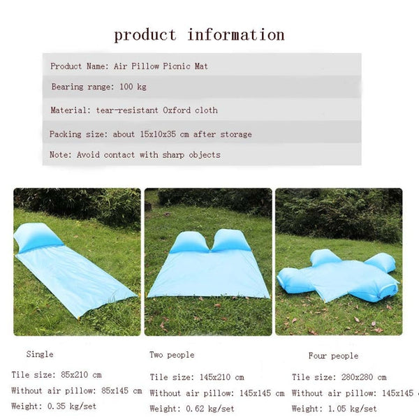Outdoor Waterproof Air Pillow Picnic Mat Carrying Ground Sand Beach Grass Mat, Single, Double, Four People