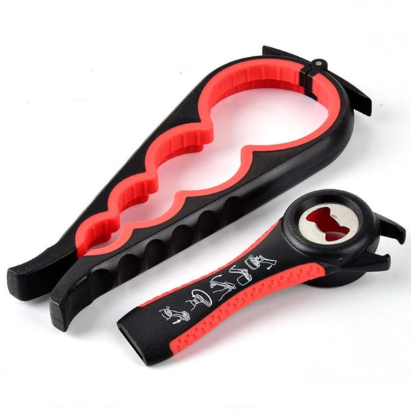 2pcs / Set Five-in-one Can Opener + Four-in-one Multi-function Bottle Opener Set, 5 in 1 Red Black, 5 in 1 Blue Gray