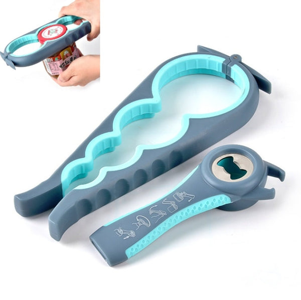 2pcs / Set Five-in-one Can Opener + Four-in-one Multi-function Bottle Opener Set, 5 in 1 Red Black, 5 in 1 Blue Gray