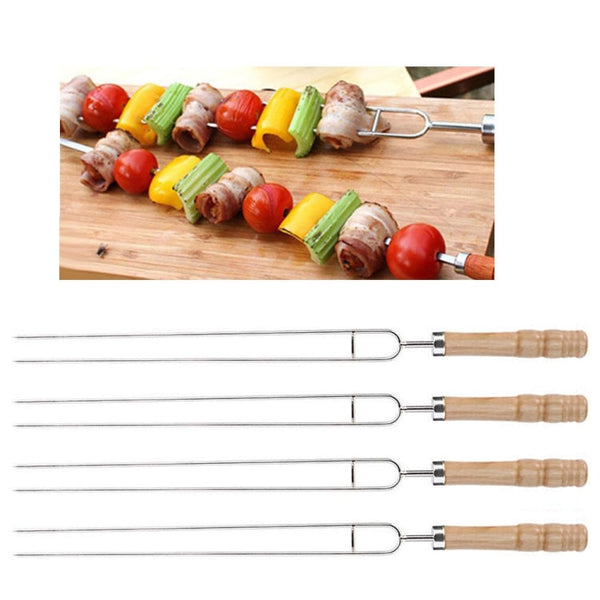 Stainless Steel Barbecue Skewers Barbecue Fork U-shaped Barbecue Fork, Spec: 6pcs + 2  Sweeps