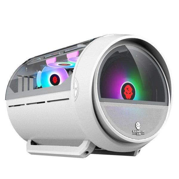 GAMEKM Genki Bomb Personality Gaming Internet Cafe Side Through Gaming Case USB 3.0 Water-cooled Desktop Computer Case, White, Pink, Black