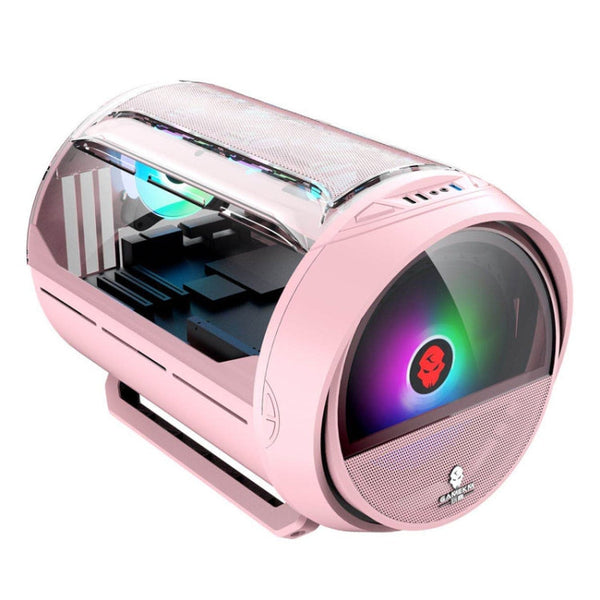 GAMEKM Genki Bomb Personality Gaming Internet Cafe Side Through Gaming Case USB 3.0 Water-cooled Desktop Computer Case, White, Pink, Black