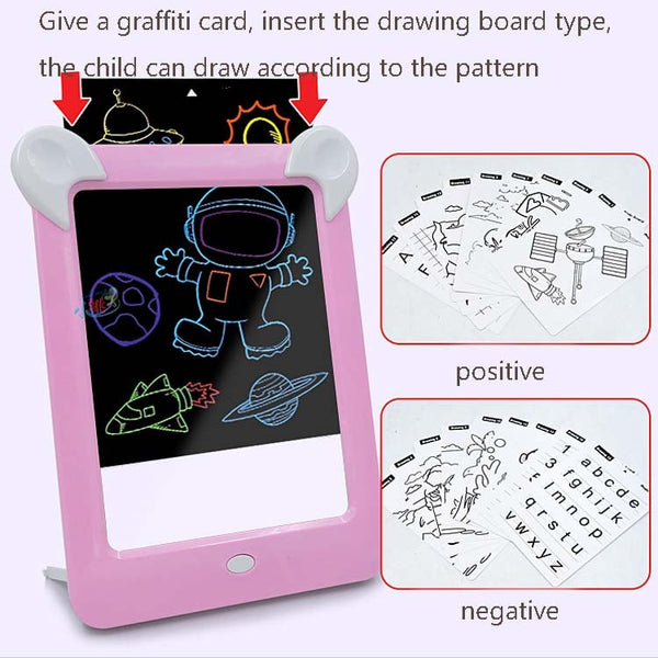 LED Luminous Drawing Board Electronic Fluorescent Writing Board Children Light Painting Message Board, Blue, Pink