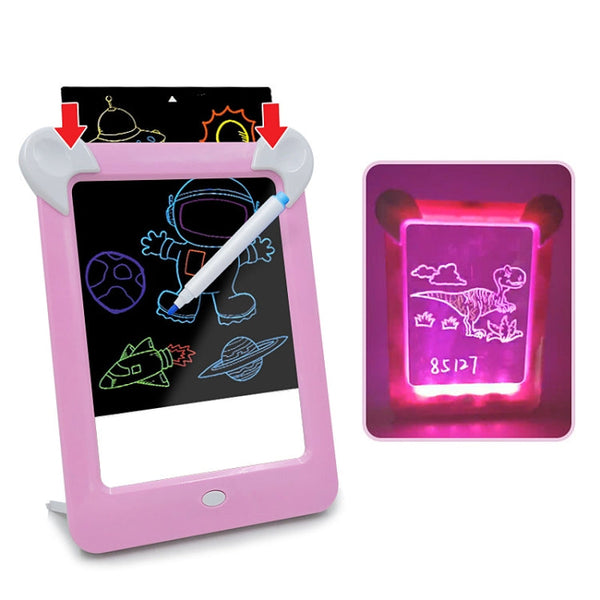 LED Luminous Drawing Board Electronic Fluorescent Writing Board Children Light Painting Message Board, Blue, Pink