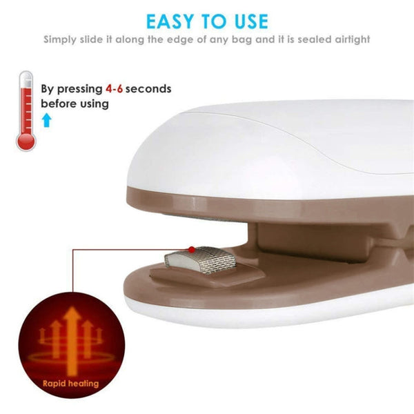 Household Mini Heat Sealing Machine Package Sealer Clamps, Brown, Gray