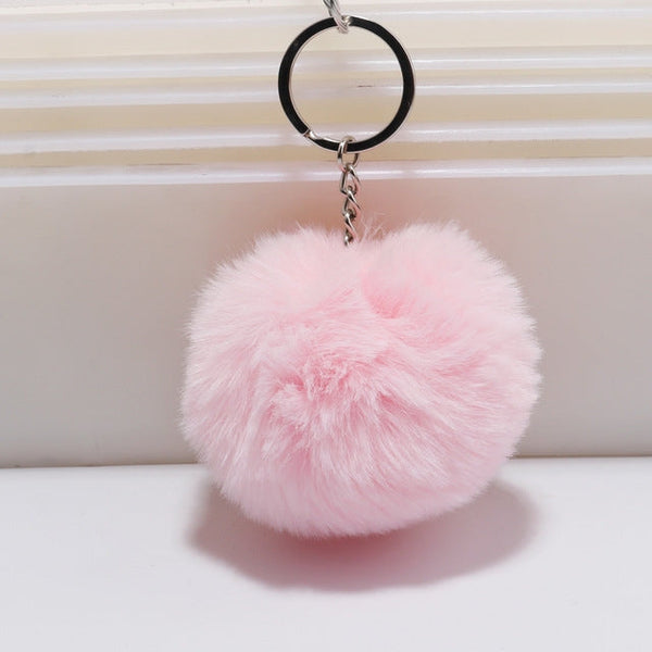 Simple Key Chain Fur Ball Pompon Keychain Pompom Artificial Rabbit Fur Animal Keychains for Woman Car Bag Key Rings