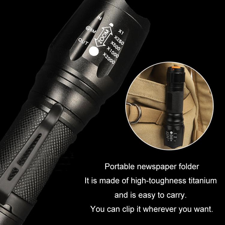 T02 Pen Clip Mini Flashlight T6 Telescopic Zoom Led Flashlight Outdoor Waterproof Long Shot Glare Flashlight