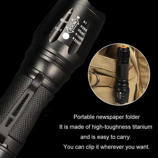 T02 Pen Clip Mini Flashlight T6 Telescopic Zoom Led Flashlight Outdoor Waterproof Long Shot Glare Flashlight