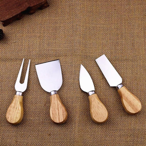 4pcs / Set Stainless Steel Cheese Knife Bamboo Handle Cheese Slicer Wood Handle Cheese Knives Set Cutter, 4 in 1  Cheese Knife