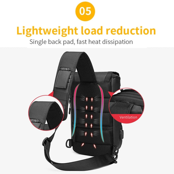 Ozuko 9334 Men Outdoor Multifunctional Waterproof Messenger Bag with External USB Charging Port