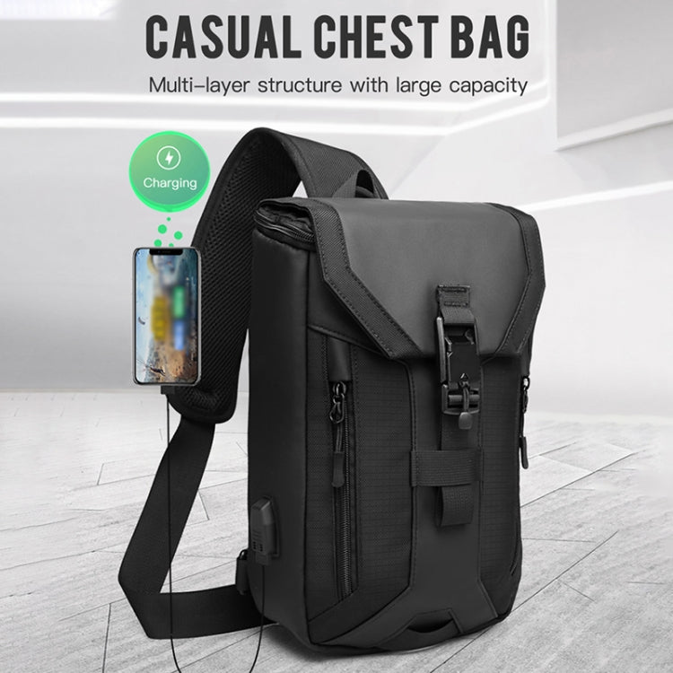 Ozuko 9334 Men Outdoor Multifunctional Waterproof Messenger Bag with External USB Charging Port