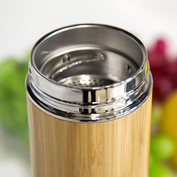Creative Bamboo Thermos Bottle Stainless Steel Vacuum Flask, 450ml  Stainless Steel, 450ml  Purple Clay
