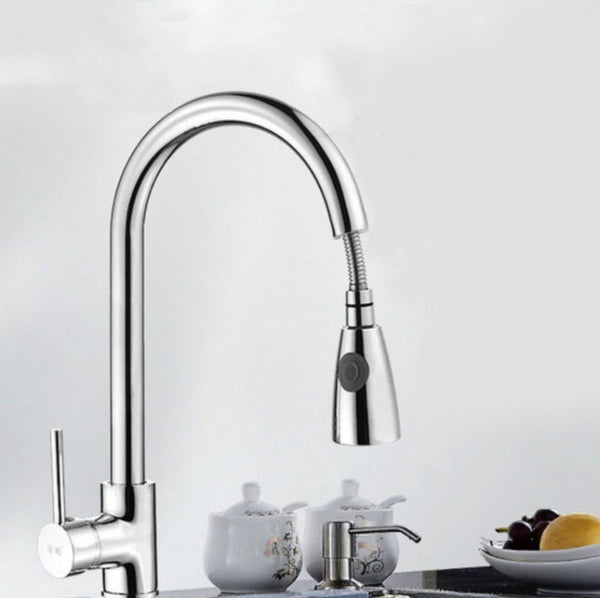 Kitchen Pull-out Faucet Hot And Cold Home 304 Stainless Steel Retractable Rotating Faucet