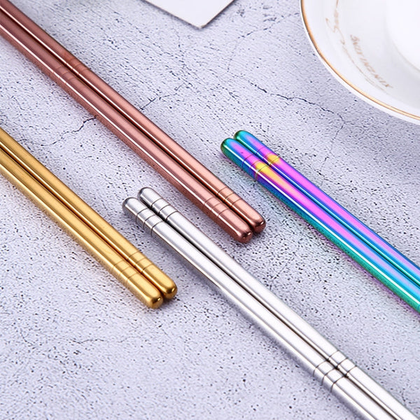 1 Pair Stainless Steel Tableware Colorful Reusable Metal Chopsticks Dishware, Length：23cm