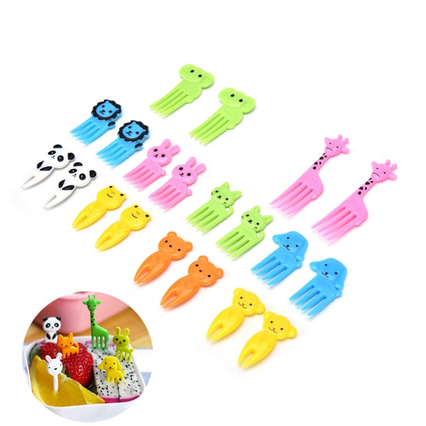 5 Sets 10 in 1 Creative Cartoon Animal Plastic Children Fruit Fork Bento Decoration Toothpick