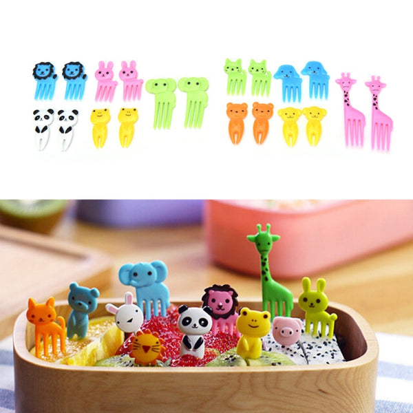 5 Sets 10 in 1 Creative Cartoon Animal Plastic Children Fruit Fork Bento Decoration Toothpick