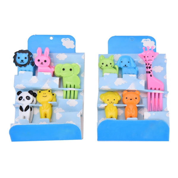 5 Sets 10 in 1 Creative Cartoon Animal Plastic Children Fruit Fork Bento Decoration Toothpick